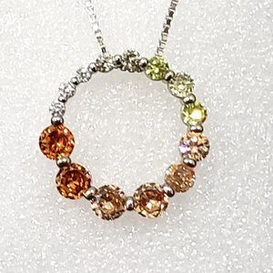 Multi colored Cubic Zircona circle pendant 8.70 tcw 18-20 in adj in Rhodium/925